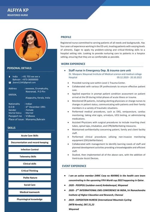 European resume sample 5 for Bangalore professionals â€” Jhanvi Technologies