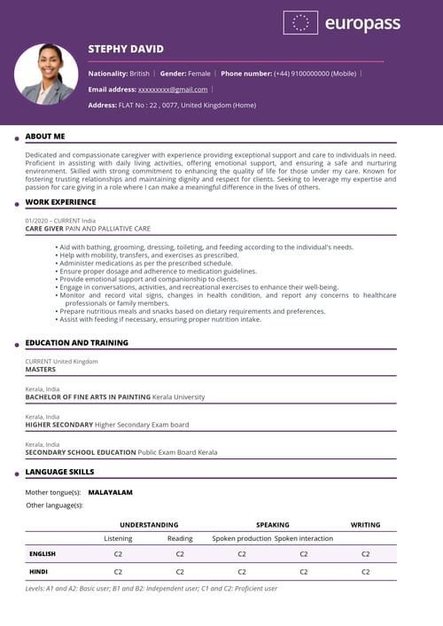European resume template for UK and USA job markets — professional CV format optimized for international hiring standards