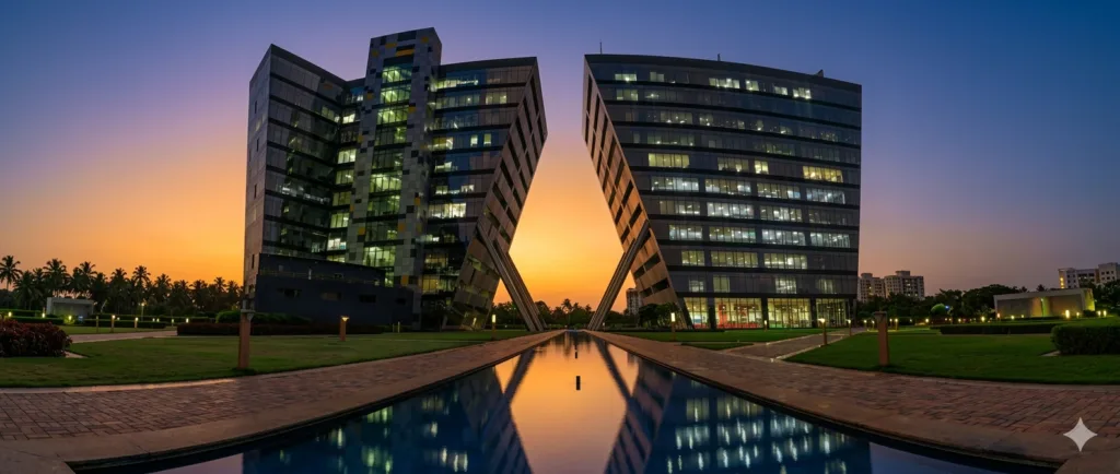 ATS-friendly resume writing service in Kerala - Technopark Thiruvananthapuram building at dusk