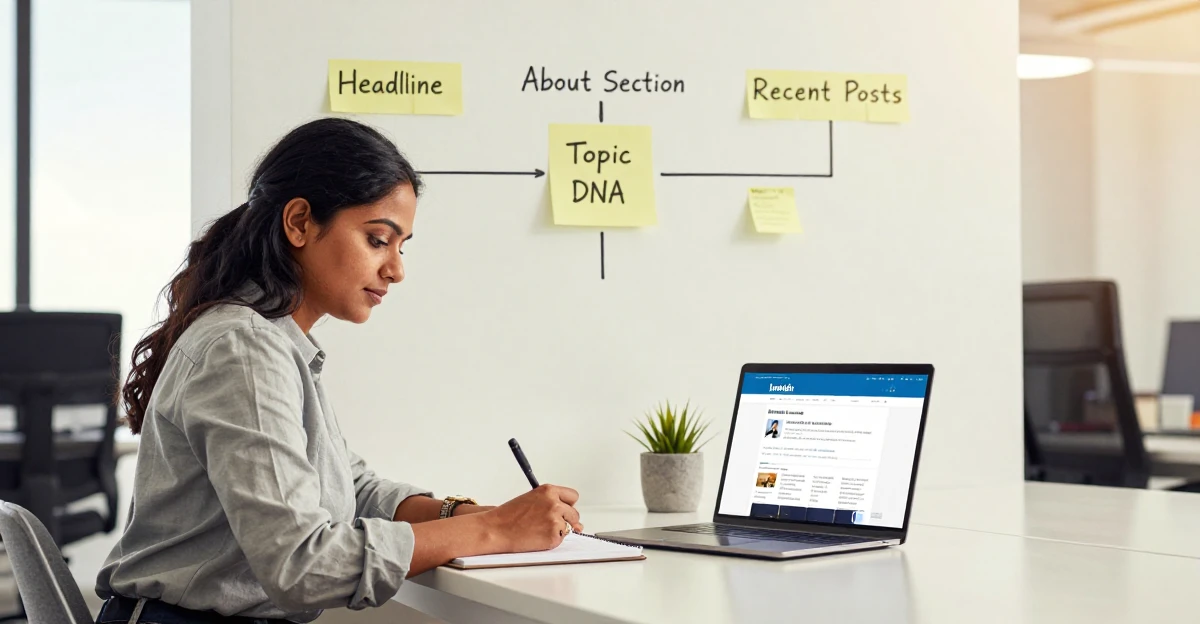 LinkedIn Topic DNA strategy diagram — core professional pillars for algorithm categorization