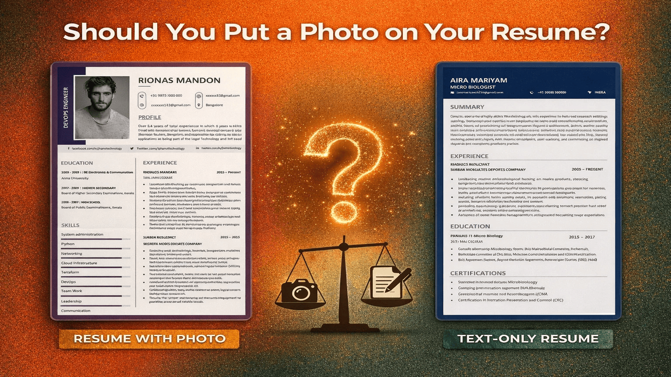 Should You Put a Photo on Your Resume? + CV vs Resume: The Complete Guide for Indian & Global Job Seekers