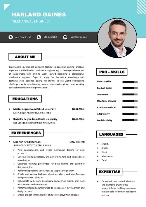 Premium bold resume sample PR 178 — professional
resume maker design for Kerala