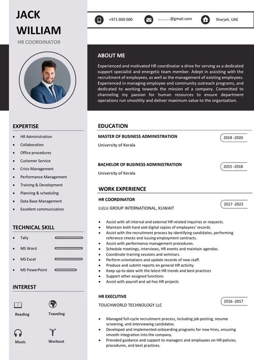 Premium executive resume sample PR 189 — professional
design for Kochi professionals