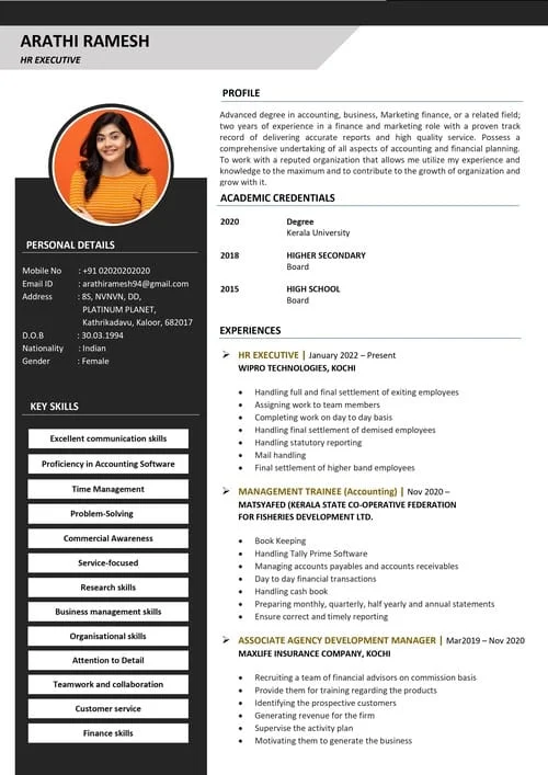 Standard CV sample RE 11 — top-rated ATS CV format for Kerala