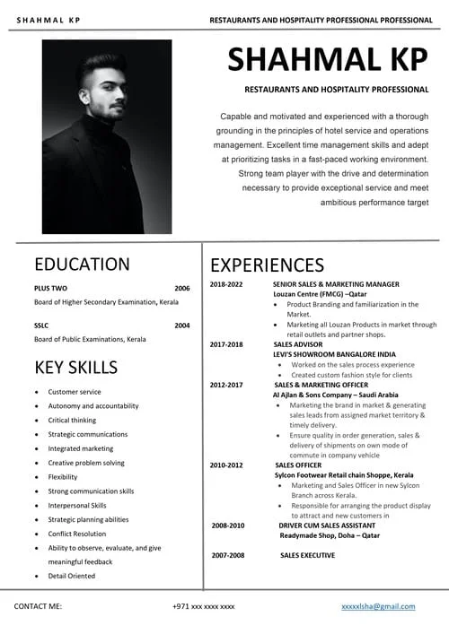 Standard CV sample RE 54 — best CV design for Kerala professionals