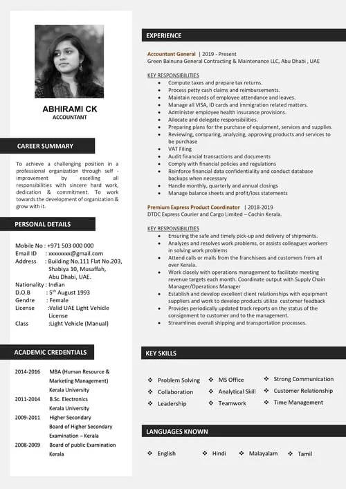 Standard ATS resume sample RE 01 — top resume format for freshers and professionals