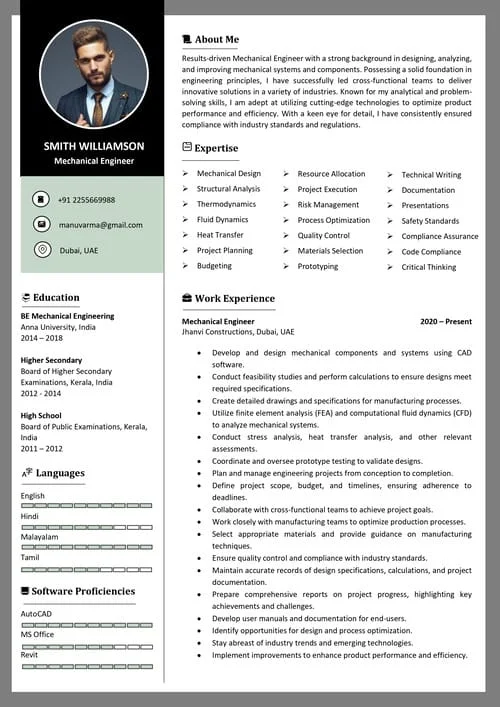 Standard resume sample RE 197 — professional resume format for Kerala