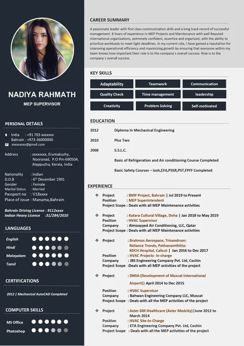 ATS-friendly standard resume sample RE 34 — professional CV format for Indian professionals