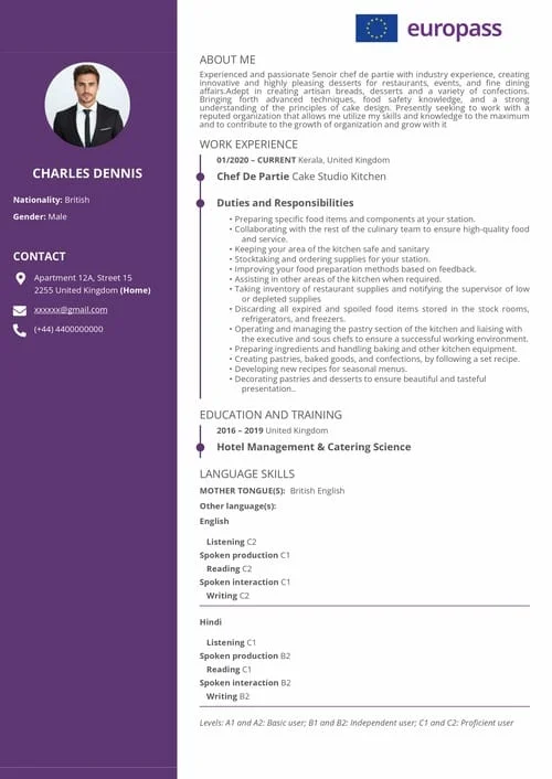 European Europass resume template EP 01 — EU CV format for UK, Germany, France jobs by Jhanvi Technologies