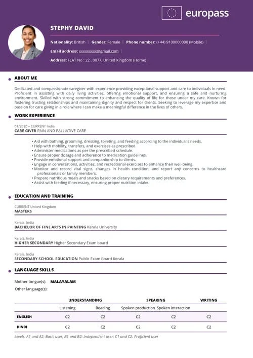 European Europass resume template EP 04 — Kochi Europass CV format by Jhanvi Technologies